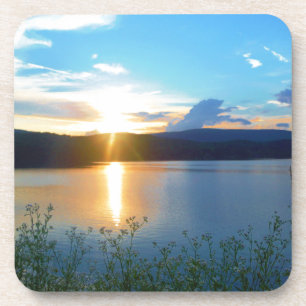 Dessous-de-verre Coucher de soleil bleu sur le lac