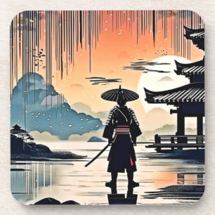 Dessous-de-verre Coucher de soleil de Samurai : Voyage réfléchi