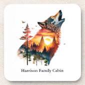 Dessous-de-verre Coucher de soleil double exposition loup hurlant p (Devant)