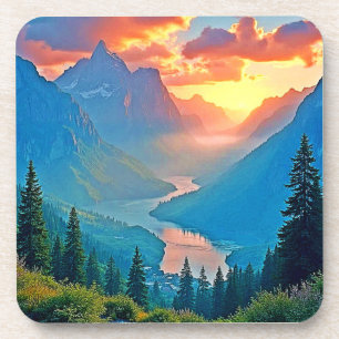 Dessous-de-verre Coucher de soleil en montagne : Art de la paix de
