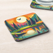 Dessous-de-verre Coucher de soleil et arbres de golf de Disc Rétro (Côté gauche)