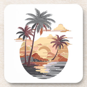 Dessous-de-verre Coucher de soleil hawaïen avec palmier.
