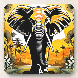 Dessous-de-verre Coucher de soleil majestueux d'éléphant