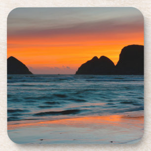 Dessous-de-verre Coucher de soleil, piles de mer, Oceanside, Oregon