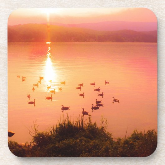 Dessous-de-verre Coucher de soleil rose et de lac de pêche (Devant)