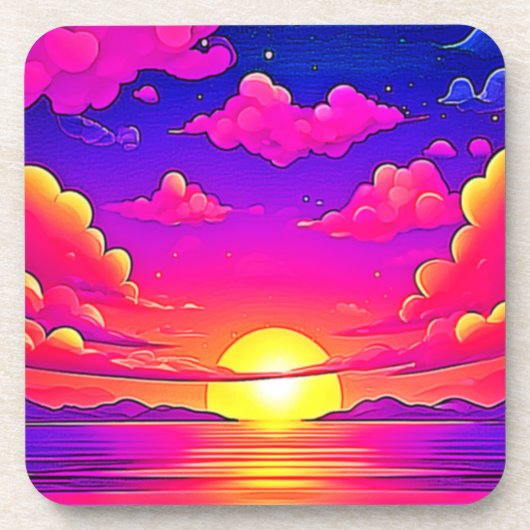 Dessous-de-verre Coucher de soleil rose et violet (Devant)
