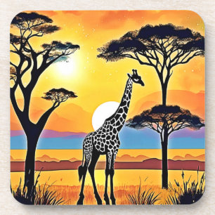 Dessous-de-verre Coucher de soleil safari : étreinte de la girafe