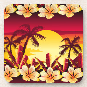 Dessous-de-verre Coucher de soleil tropical avec palmiers