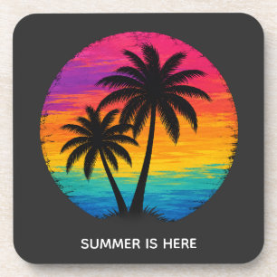 Dessous-de-verre Coucher de soleil tropical Palmiers Design Rétro