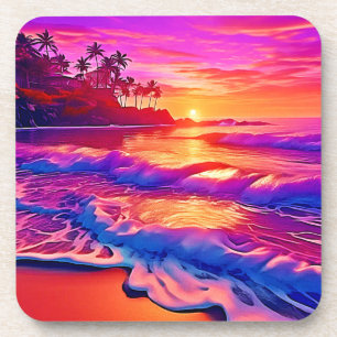 Dessous-de-verre Coucher de soleil tropical : Plage d'art
