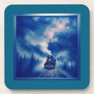 Dessous-de-verre Couleur Bleue Scène Avec Ancienne Locomotive À Vap