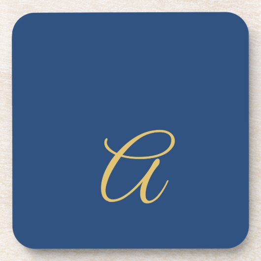 Dessous-de-verre Couleur Or & Bleu Monogramme Initial Professionnel (Devant)