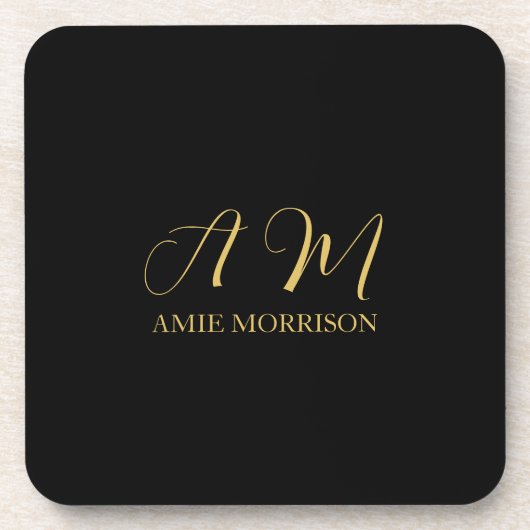 Dessous-de-verre Couleurs d'or noir Monogramme Lettre initiale Nom (Devant)