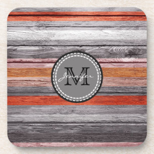Dessous-de-verre Couleurs Vintage Aspect Bois Monogramme #4