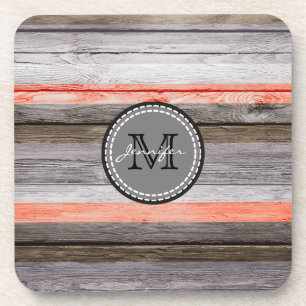 Dessous-de-verre Couleurs Vintage Aspect Bois Monogramme #6