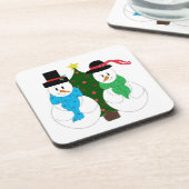 Dessous-de-verre Couple de neige près du sapin de Noël (Côté gauche)