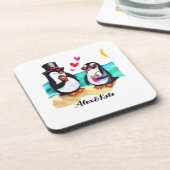 Dessous-de-verre Couple de pingouin drôle, Animaux en amour (Côté gauche)