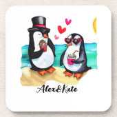 Dessous-de-verre Couple de pingouin drôle, Animaux en amour (Devant)