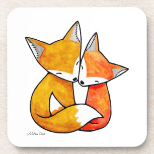 Dessous-de-verre Couple de renards se câlinant, aquarelle originale