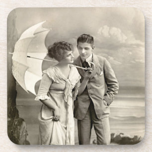 Dessous-de-verre Couple romantique vintage avec parasol
