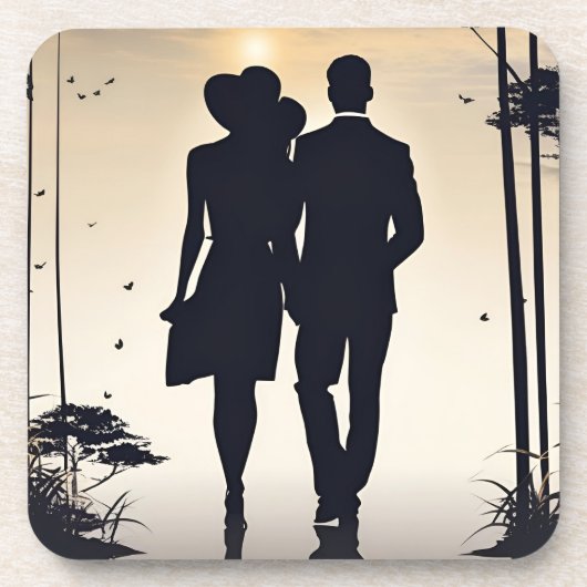Dessous-de-verre Couple Silhouette Noire (Devant)