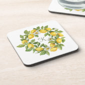 Dessous-de-verre Couronne de citrons Monogramme Vert Jaune (Côté gauche)