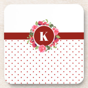 Dessous-de-verre Couronne de fleurs aquarelle rouge et rose à pois