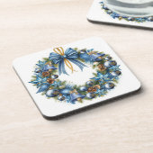 Dessous-de-verre Couronne de Noël bleue et or (Côté gauche)