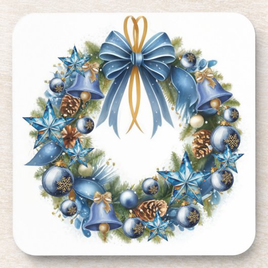 Dessous-de-verre Couronne de Noël bleue et or (Devant)