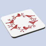 Dessous-de-verre Couronne d'oiseaux Scandi moderne<br><div class="desc">Jolie couronne scandinave d'oiseau et de rosehip festive. Rouge sur un arrière - plan blanc.</div>
