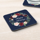 Dessous-de-verre Couronne florale à l'aquarelle Joyeuses Fêtes élég (Côté gauche)