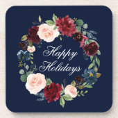 Dessous-de-verre Couronne florale à l'aquarelle Joyeuses Fêtes élég (Devant)