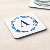 Dessous-de-verre Couronne florale bleue "A" (Côté gauche)