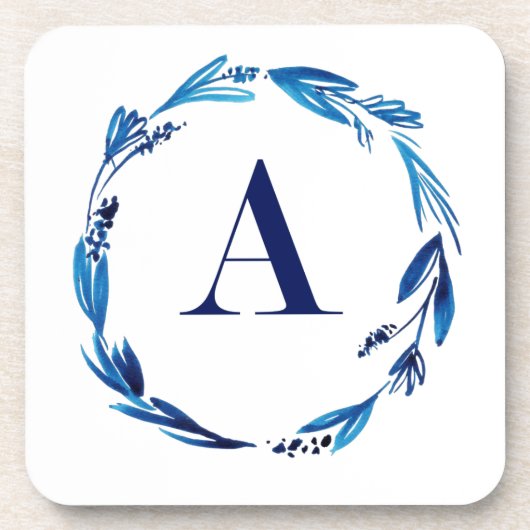 Dessous-de-verre Couronne florale bleue "A" (Devant)