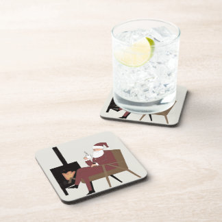Dessous-de-verre Cozy Santa Fireplace Pattern Hard Plastic Coasters