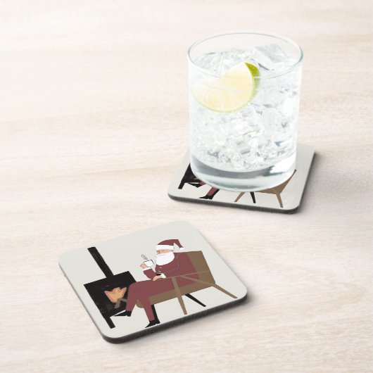 Dessous-de-verre Cozy Santa Fireplace Pattern Hard Plastic Coasters (Côté Droit)