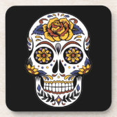 Dessous-de-verre Crâne à sucre rose jaune sur noir (Devant)