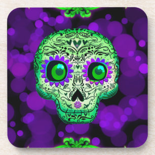 Dessous-de-verre Crâne de sucre vert et violet brillant Halloween