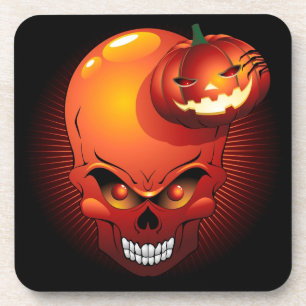 Dessous-de-verre Crâne d'Halloween et Citrouille