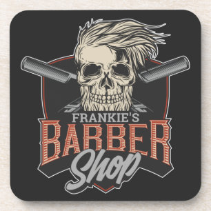 Dessous-de-verre Crâne et rasoirs de salon de coiffure personnalisé