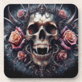 Dessous-de-verre Crâne gothique orné de Rose (Devant)