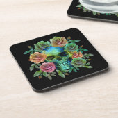 DESSOUS-DE-VERRE CRÂNE VERT DE LA MORT AVEC FLEURS (Côté gauche)