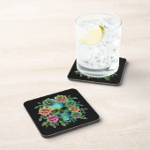 DESSOUS-DE-VERRE CRÂNE VERT DE LA MORT AVEC FLEURS (Côté Droit)