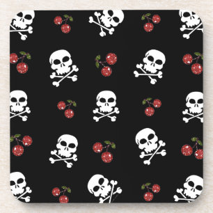 Dessous-de-verre Crânes et cerises Rockabilly RAB sur fond noir
