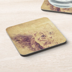 Dessous-de-verre Crayon amoureux des chats mignon croquis gris tabb