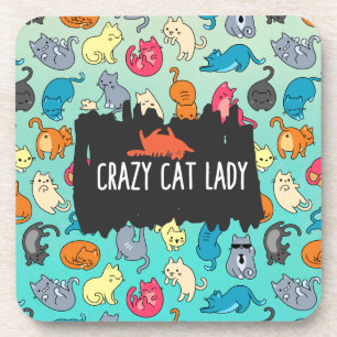 Dessous-de-verre Crazy Cat Lady Cute et Playay Cat Motif