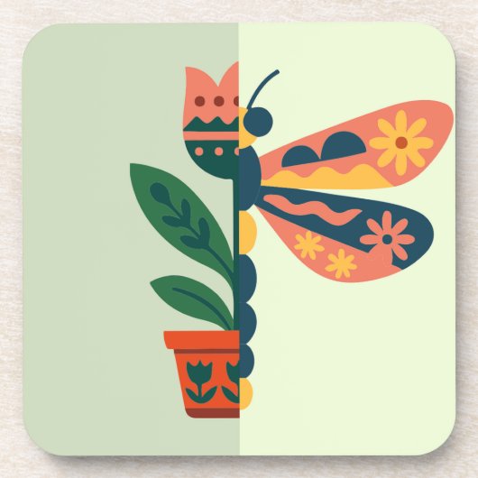 Dessous-de-verre Création de libellule florale fantaisiste (Devant)