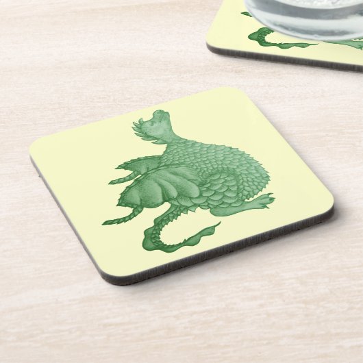Dessous-de-verre créature imaginaire mythique dragon vert mignon (Côté gauche)