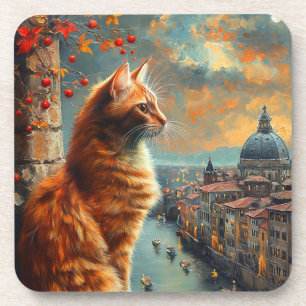 Dessous-de-verre Crépuscule à Venise Chat roux sur un canal