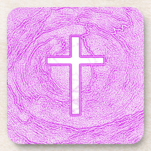 DESSOUS-DE-VERRE CROIX BLANCHE SOULIGNÉE EN ROSE